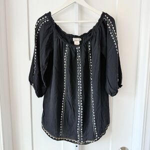Flying Tomato Black Embroidered Off‎ Shoulder Boho Peasant Blouse Womens Large